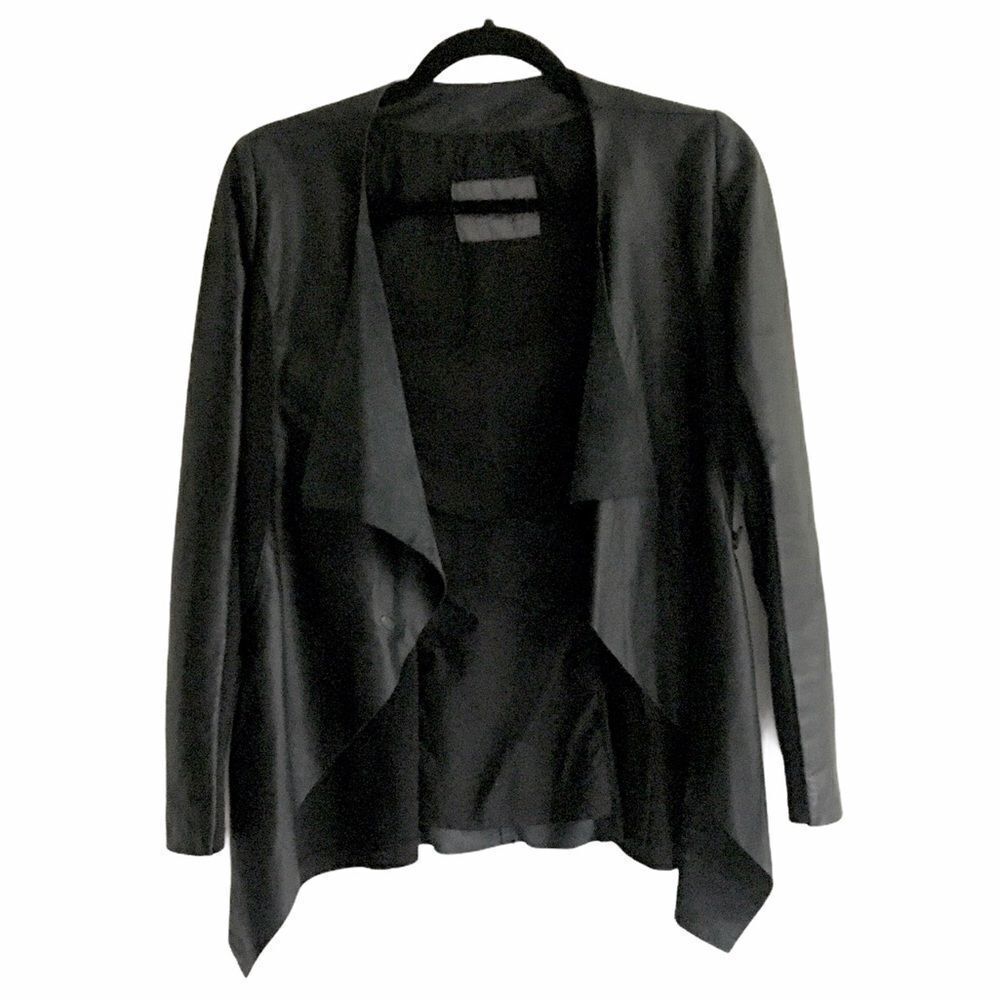 MADE IN ITALY Vera Pelle Leather Waterfall Blazer Jacket Black XS